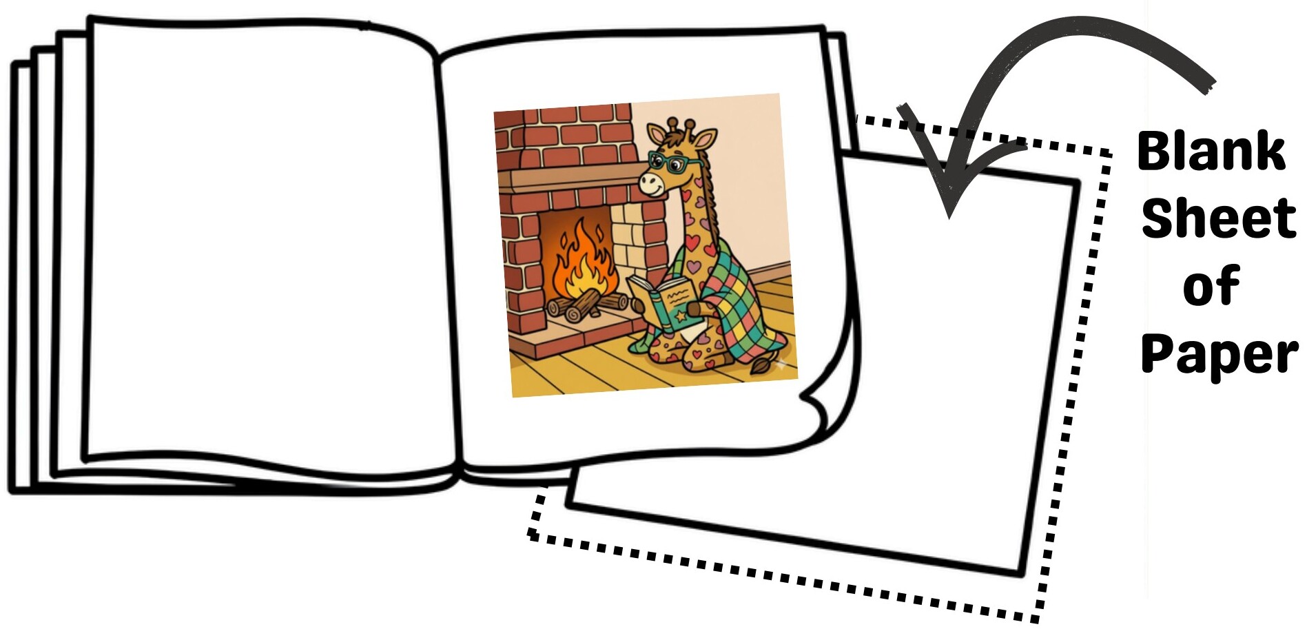 Illustration showing a blank sheet of paper placed behind a coloring book page to prevent bleed-through